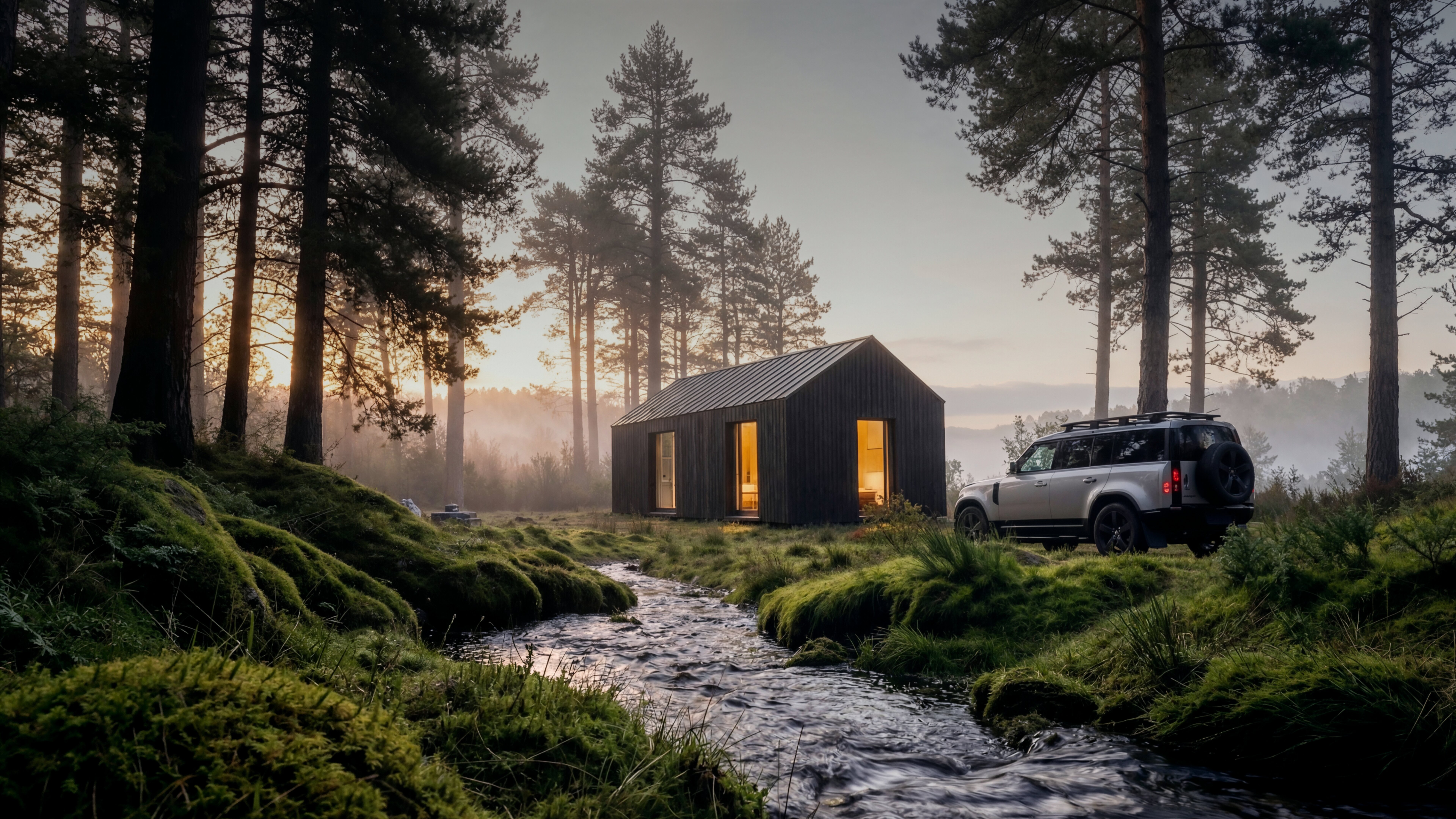 Karkasinis namas miške su degintos medienos fasadu