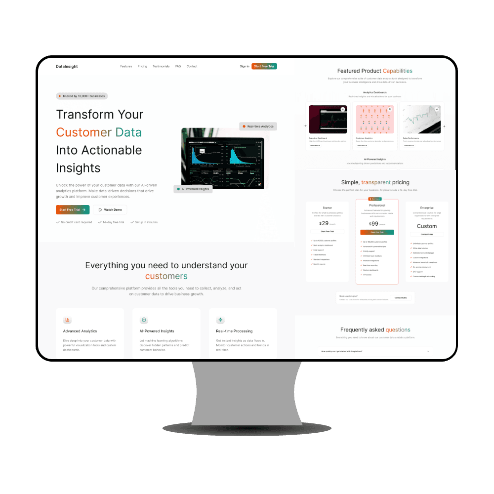 Landing page design for a SaaS platform focused on customer data analysis.