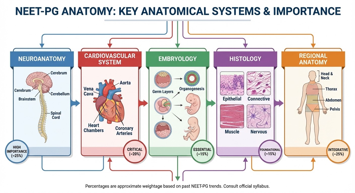 NEET-PG anatomy topics hierarchy and weightage distribution