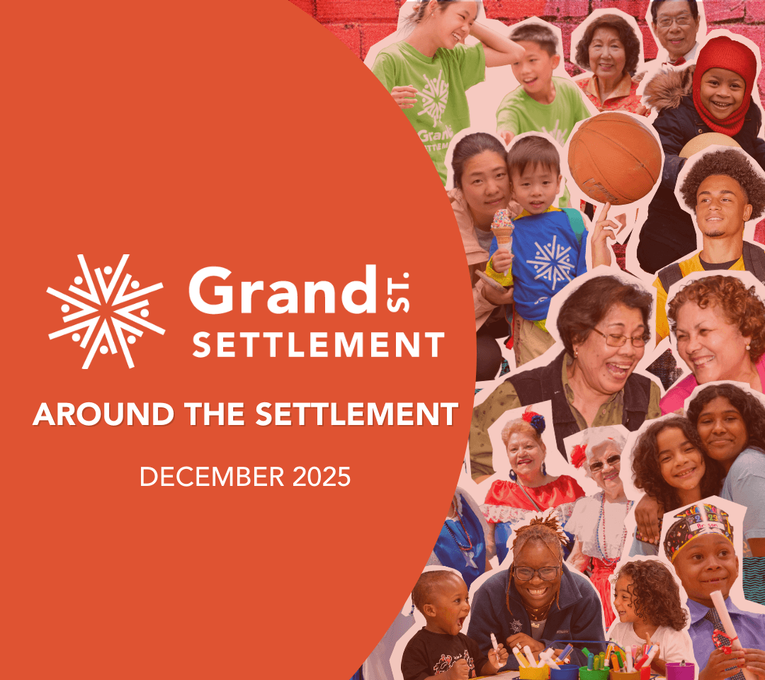 Collage style graphic featuring Grand Street participants. Text reads: Grand Street Settlement: Bold, Grand, Inspired News. November 2025 