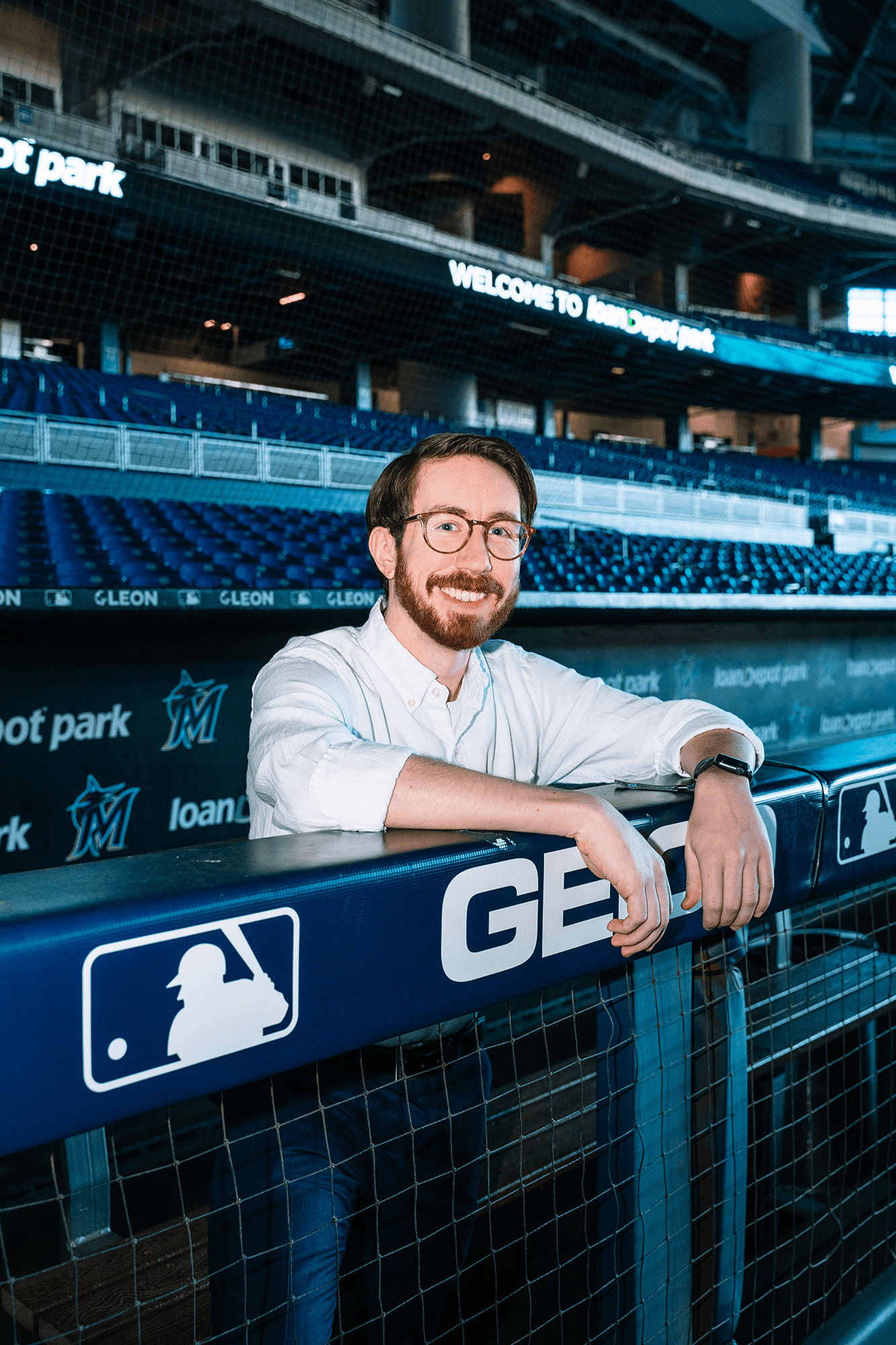 Colton in the dugout at loanDepot Park