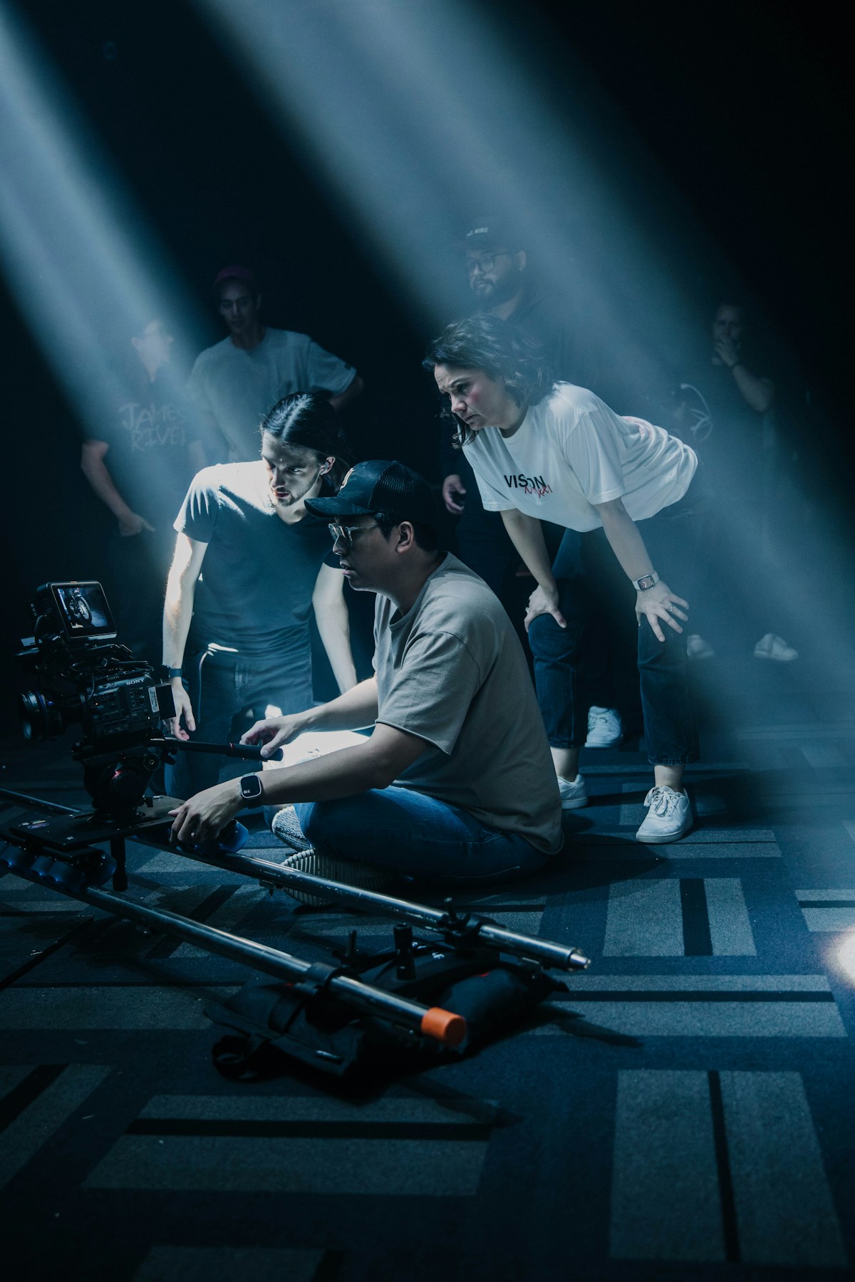 Film crew setting up a production shot