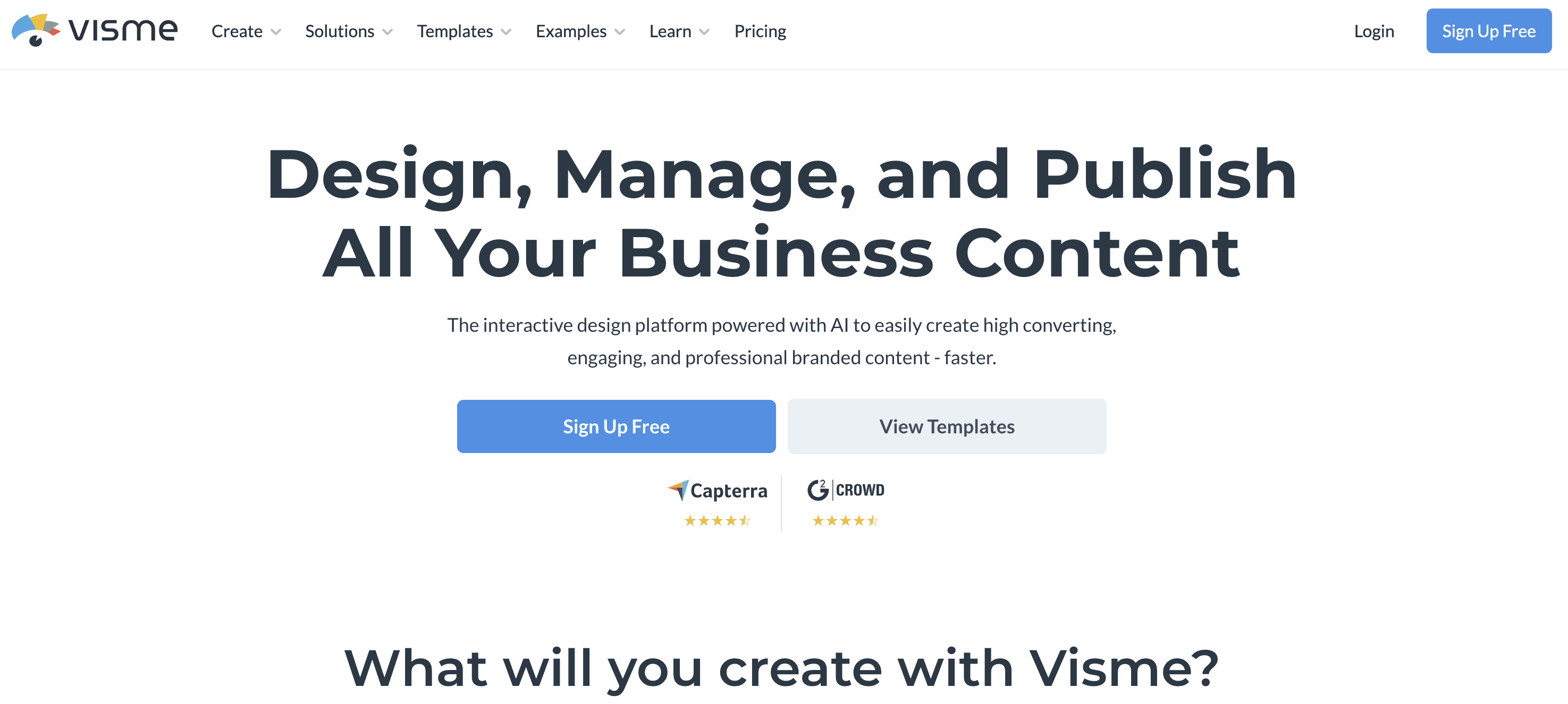 Visme's homepage