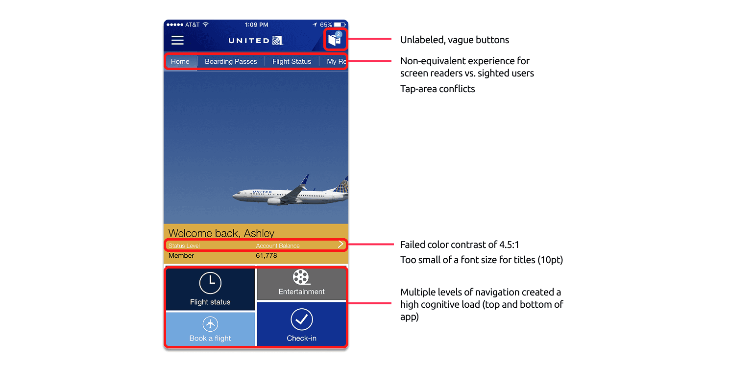 Version of the United Airlines app before updates