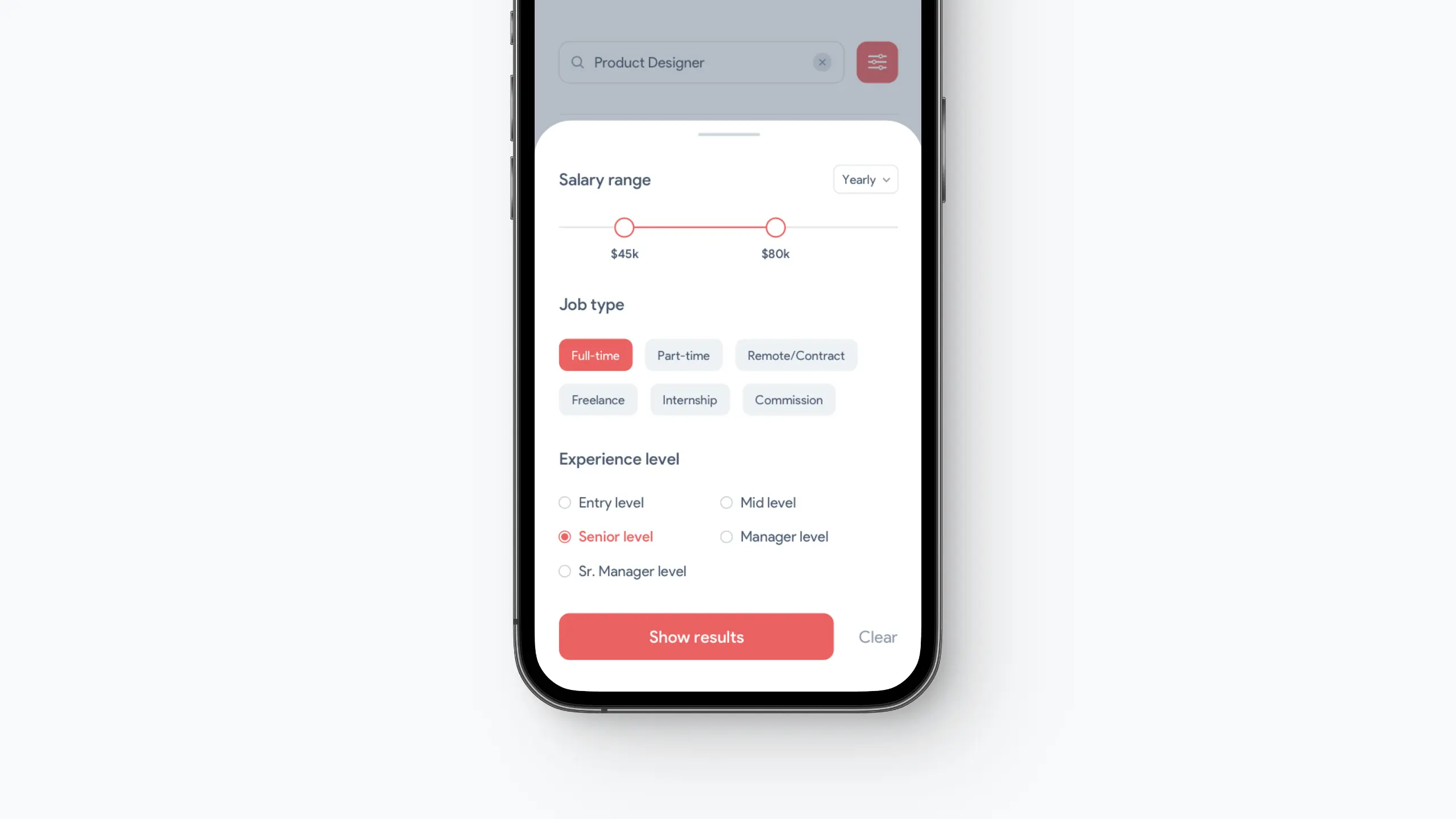 The bottom half of a screen of a mobile device