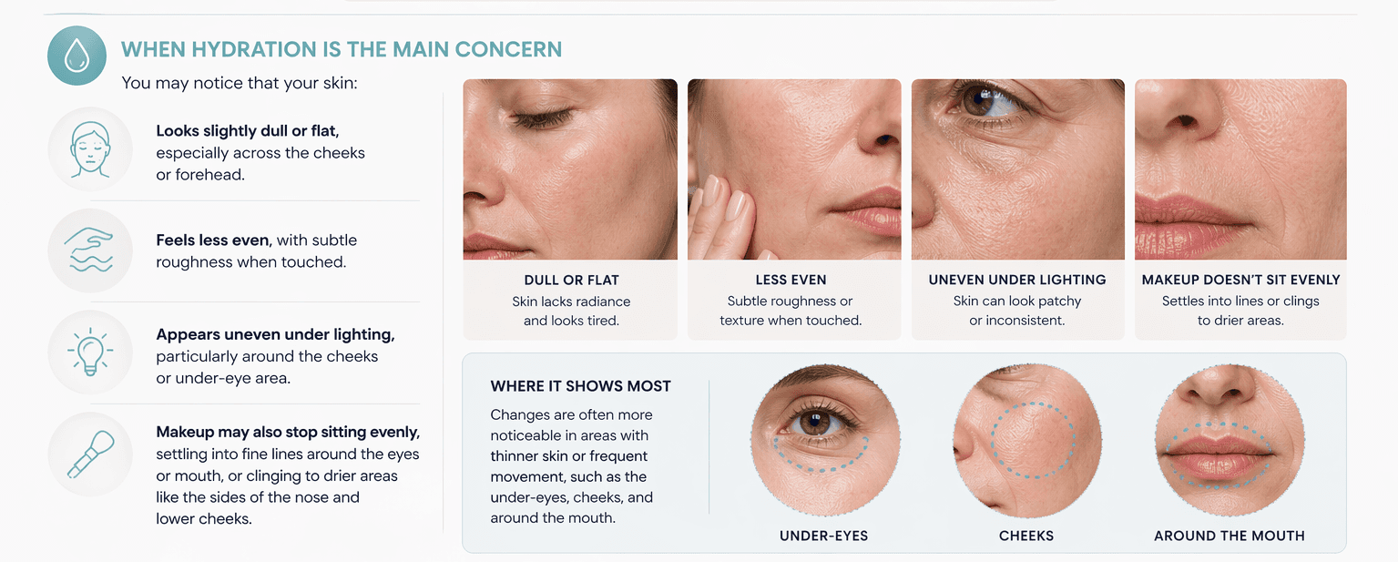 Signs your skin may need a hydrating skin booster treatment for dullness, uneven texture, and dryness.
