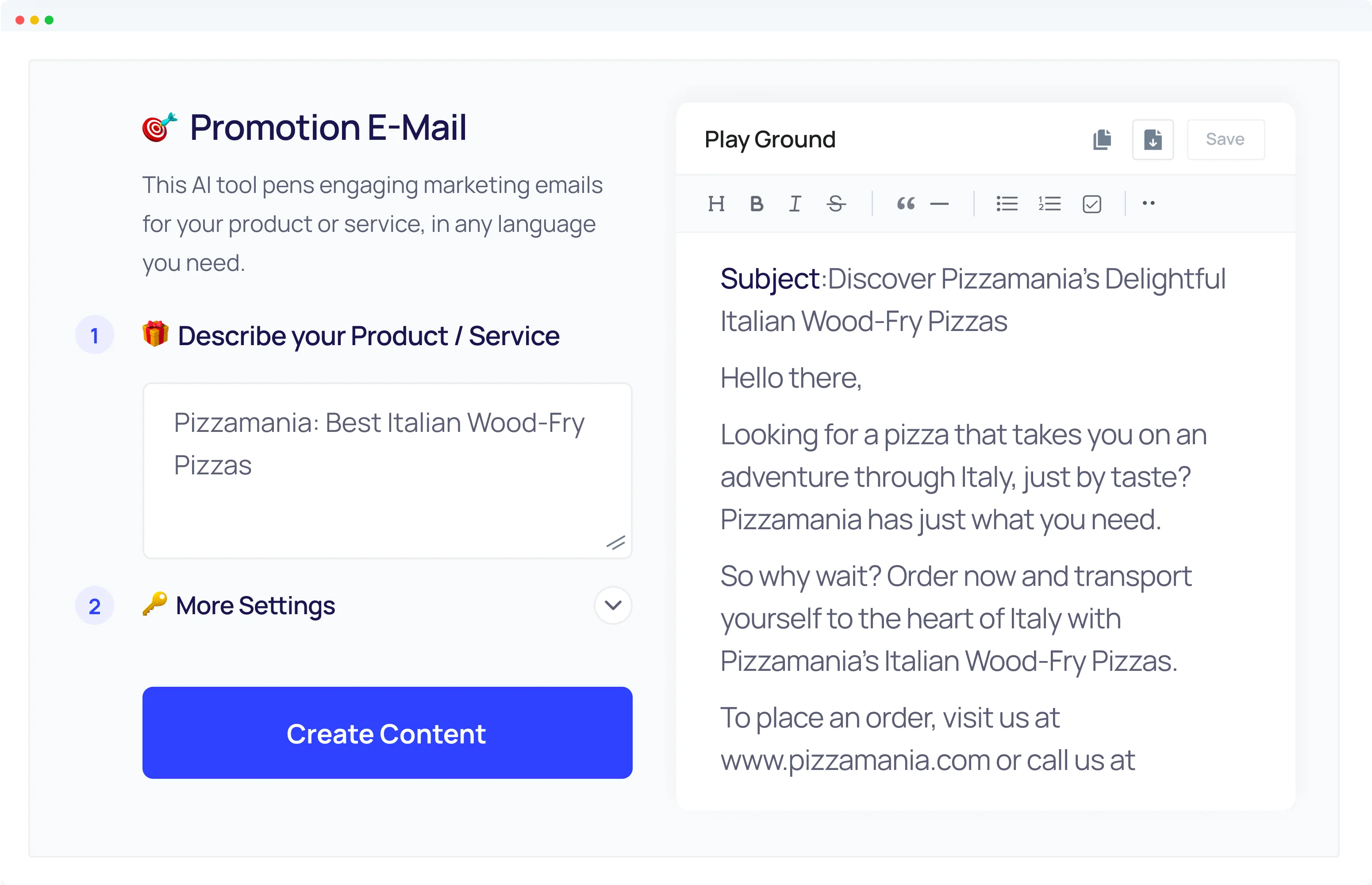 Promotional Email Generator Example -1