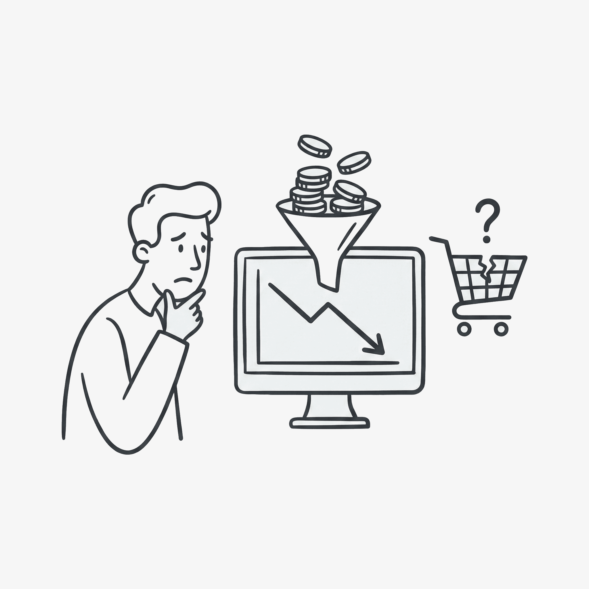 Illustration of a broken or unclear progress graph with question mark, symbolizing lost momentum and unclear progress.