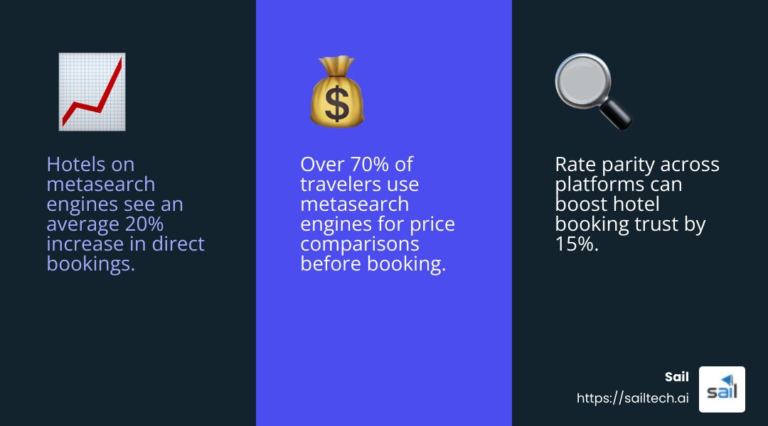 Metasearch engines offer a simple price comparison tool - metasearch advertising hotels infographic 3_facts_emoji_blue