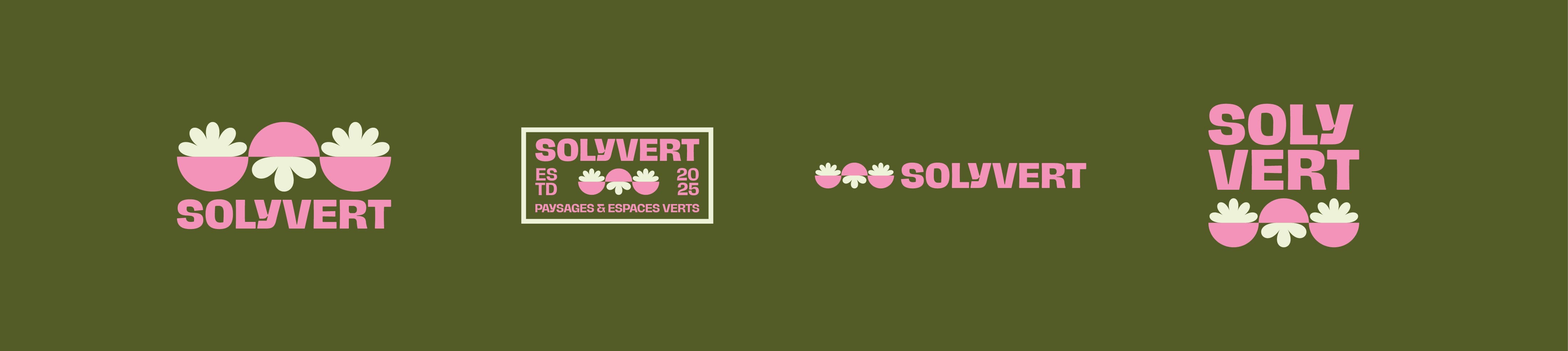 Solyvert logo suite collection in green, pink & white.