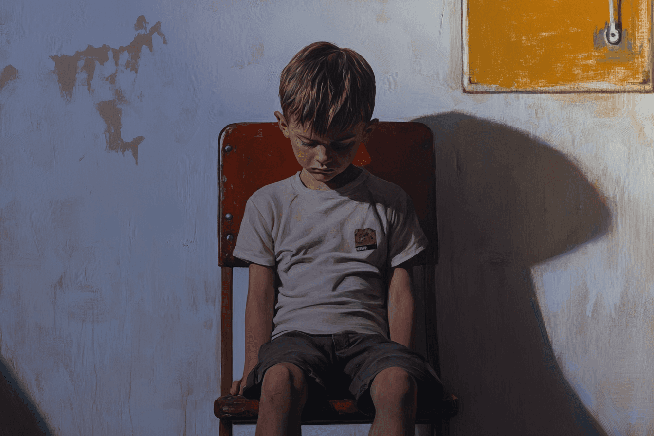 Young sad boy sitting on chair