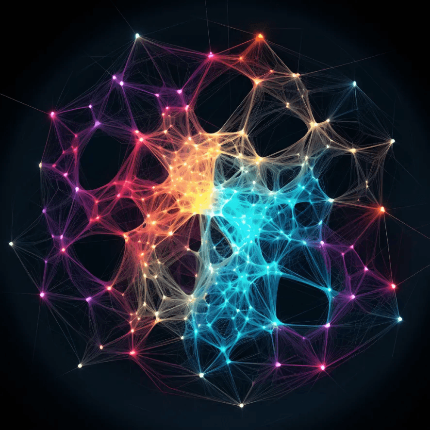 a colorful network with dots and lines