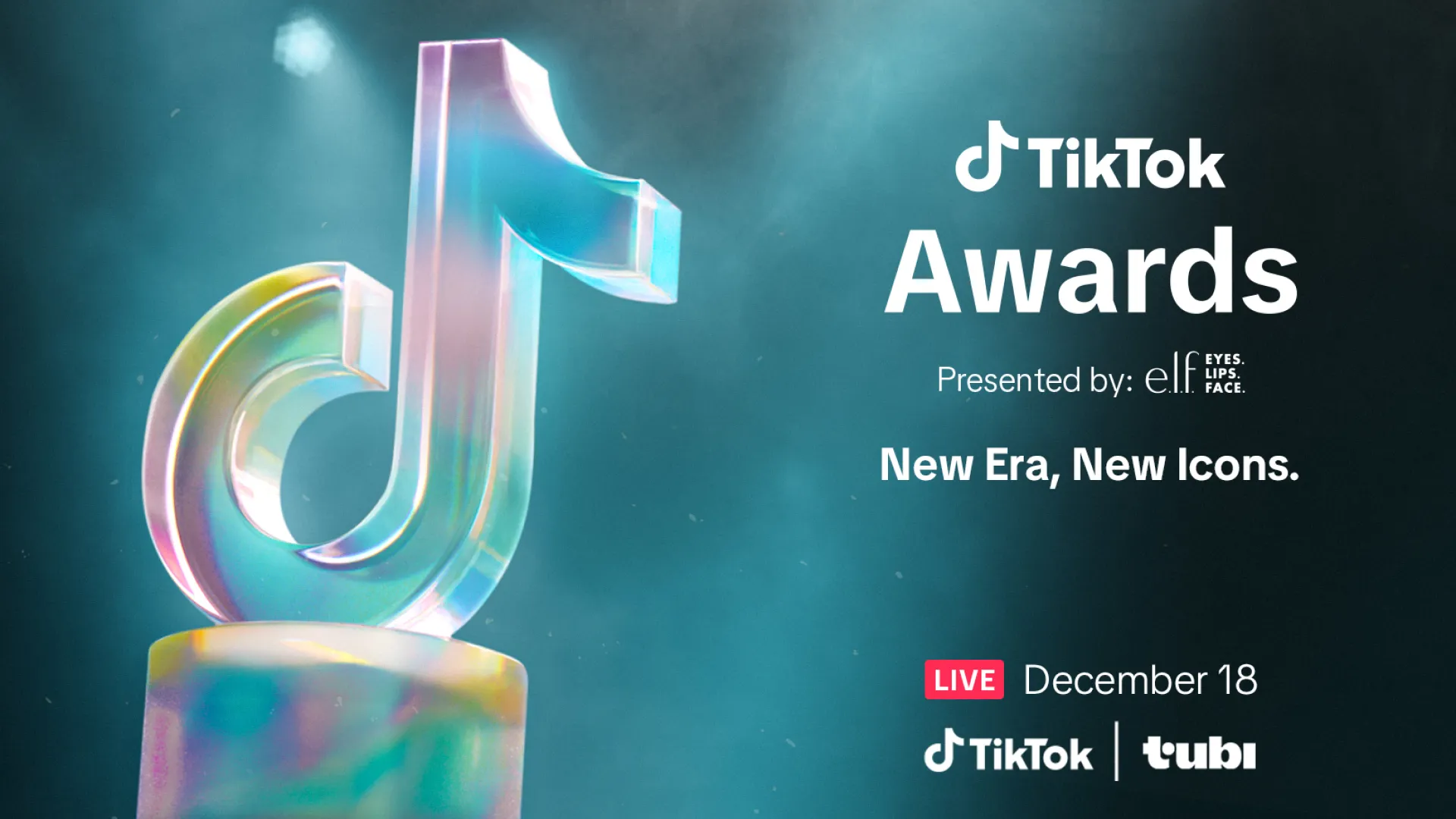 The TikTok Awards logo on a stage with "New Era, New Icons" text, signifying the platform's move into mainstream entertainment.