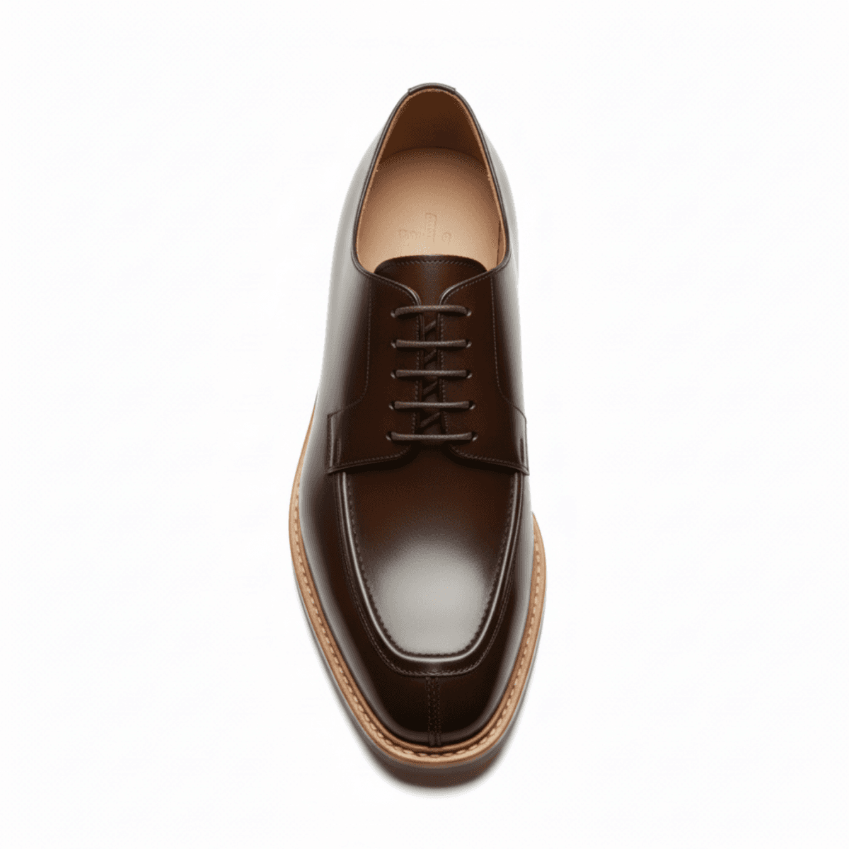 Corbell brown leather men’s dress shoe with lace-up front and stitched moc toe design.