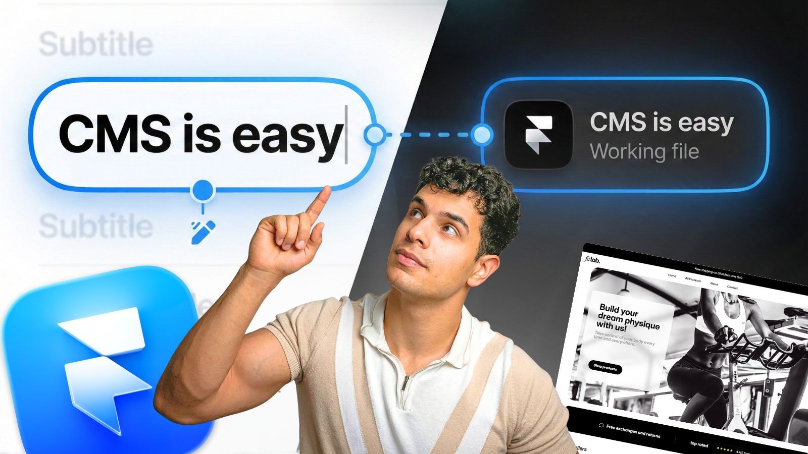 Blog Thumbnail mit einem mann und der Schirft "Framer Tutorial Components""