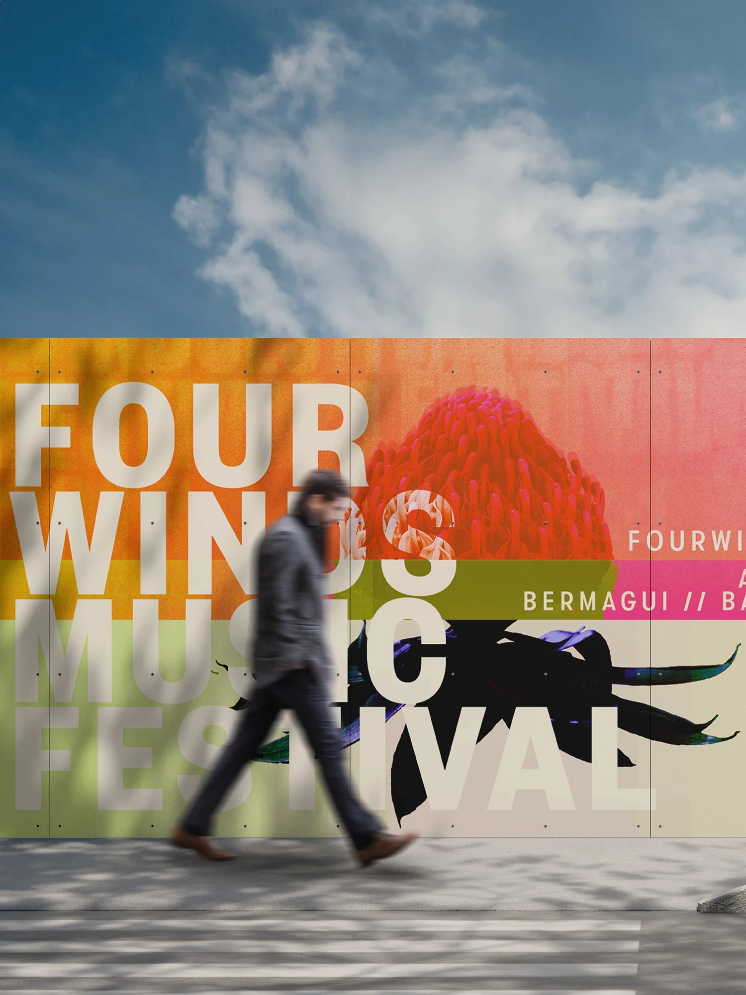 Four Winds festival campaign poster with illustrated hero artwork and brand typography.