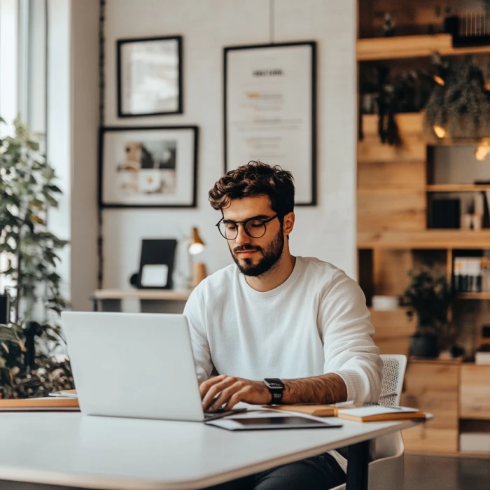 small business owner at his laptop