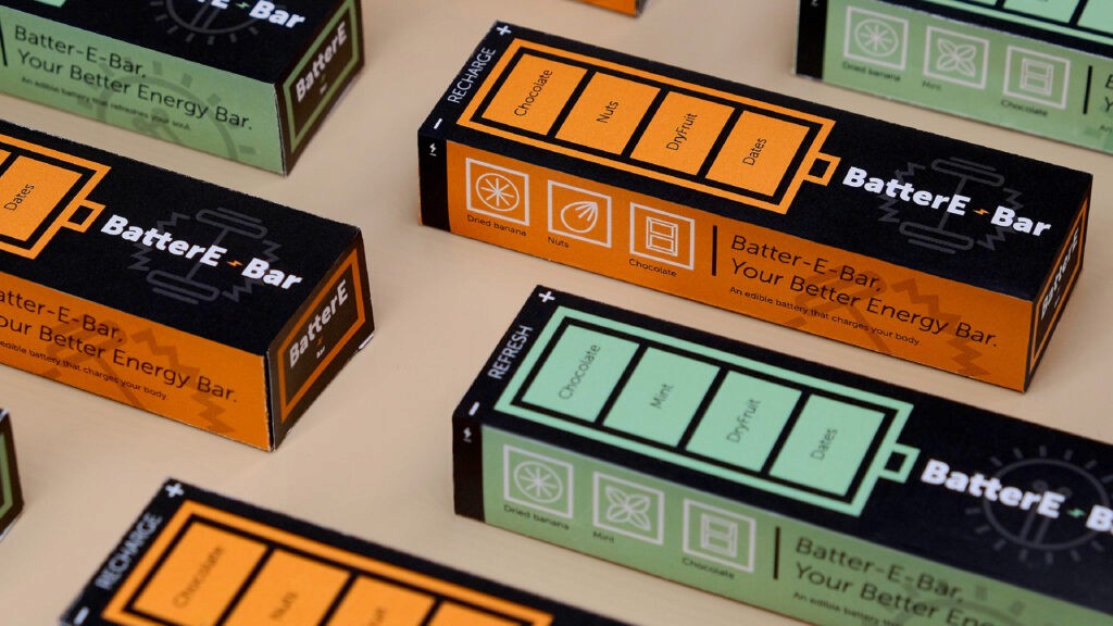 multiple energy bar boxes with turquoise and orange package design