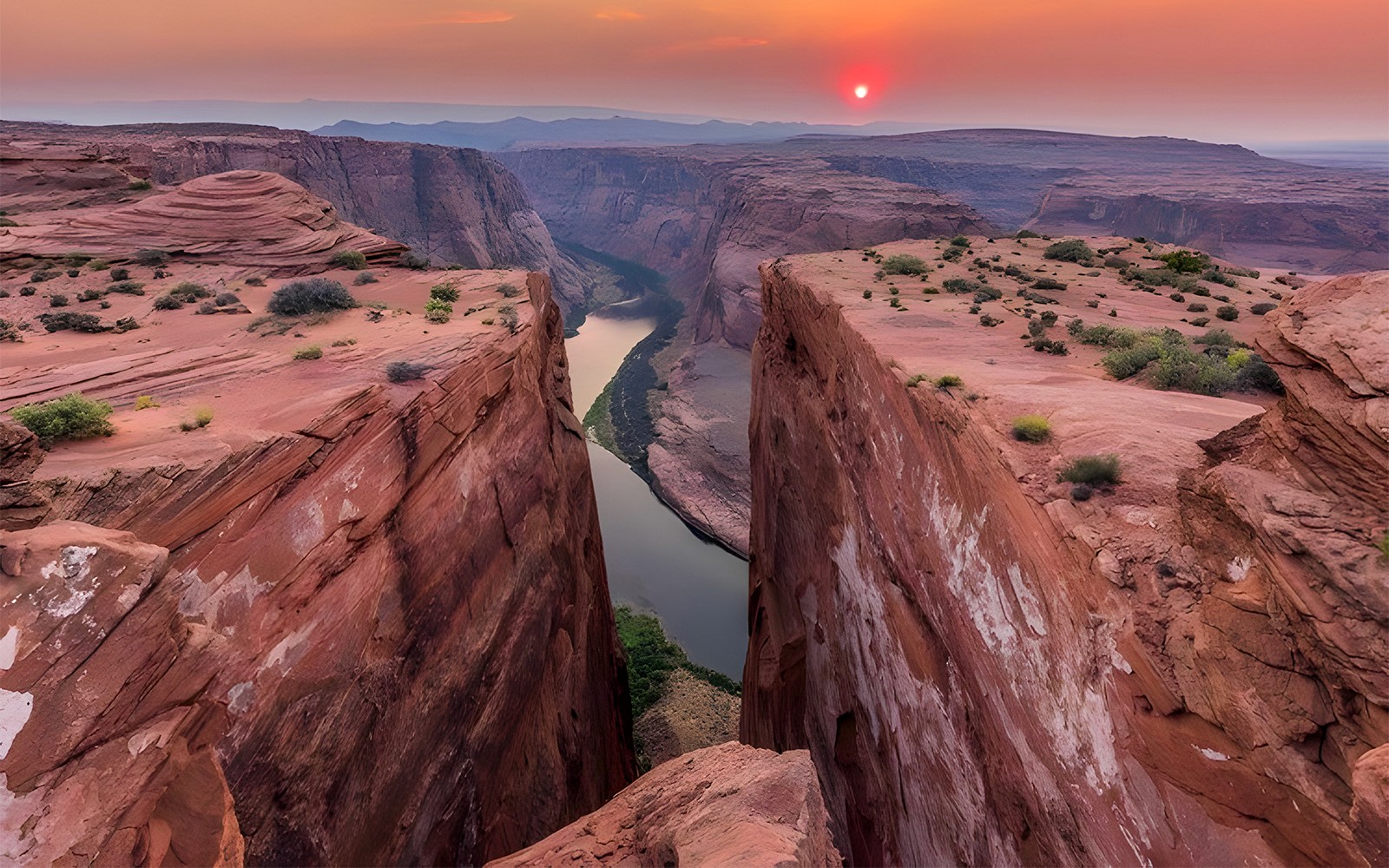 Secret Antelope Canyon view with river and sunset at Horseshoe Bend.
