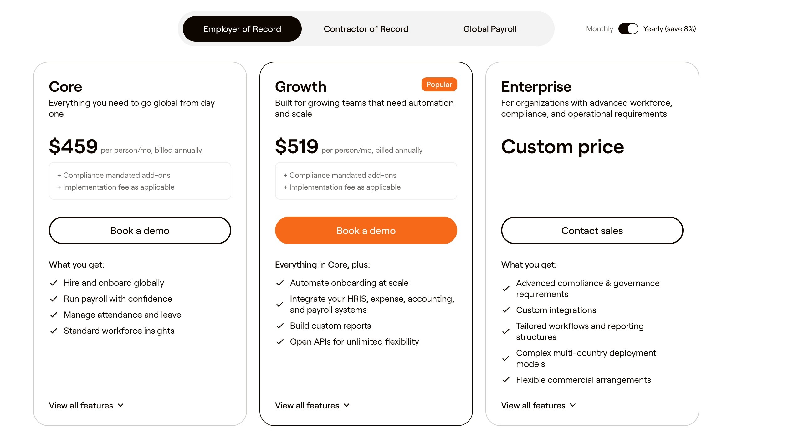 Multiplier, the pricing page showing the annual versus monthly difference across tiers