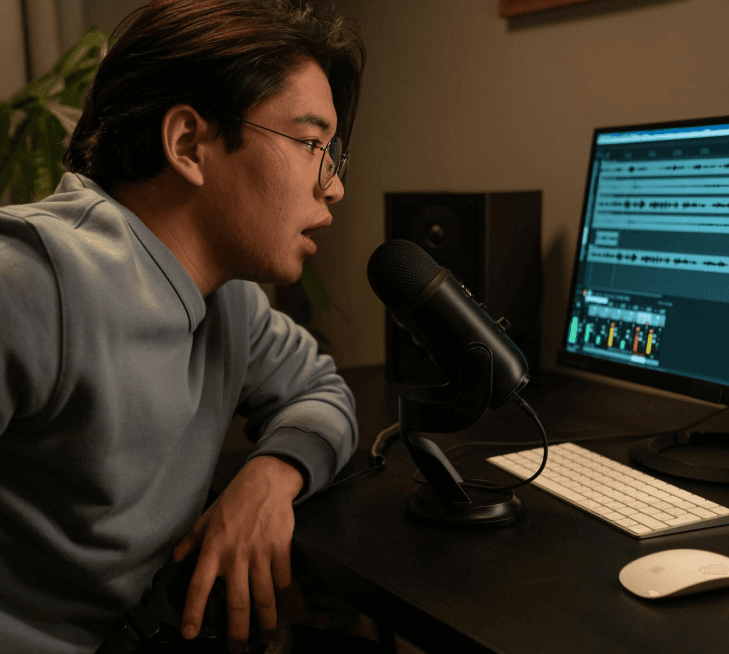 a man recoridng a podcast episode