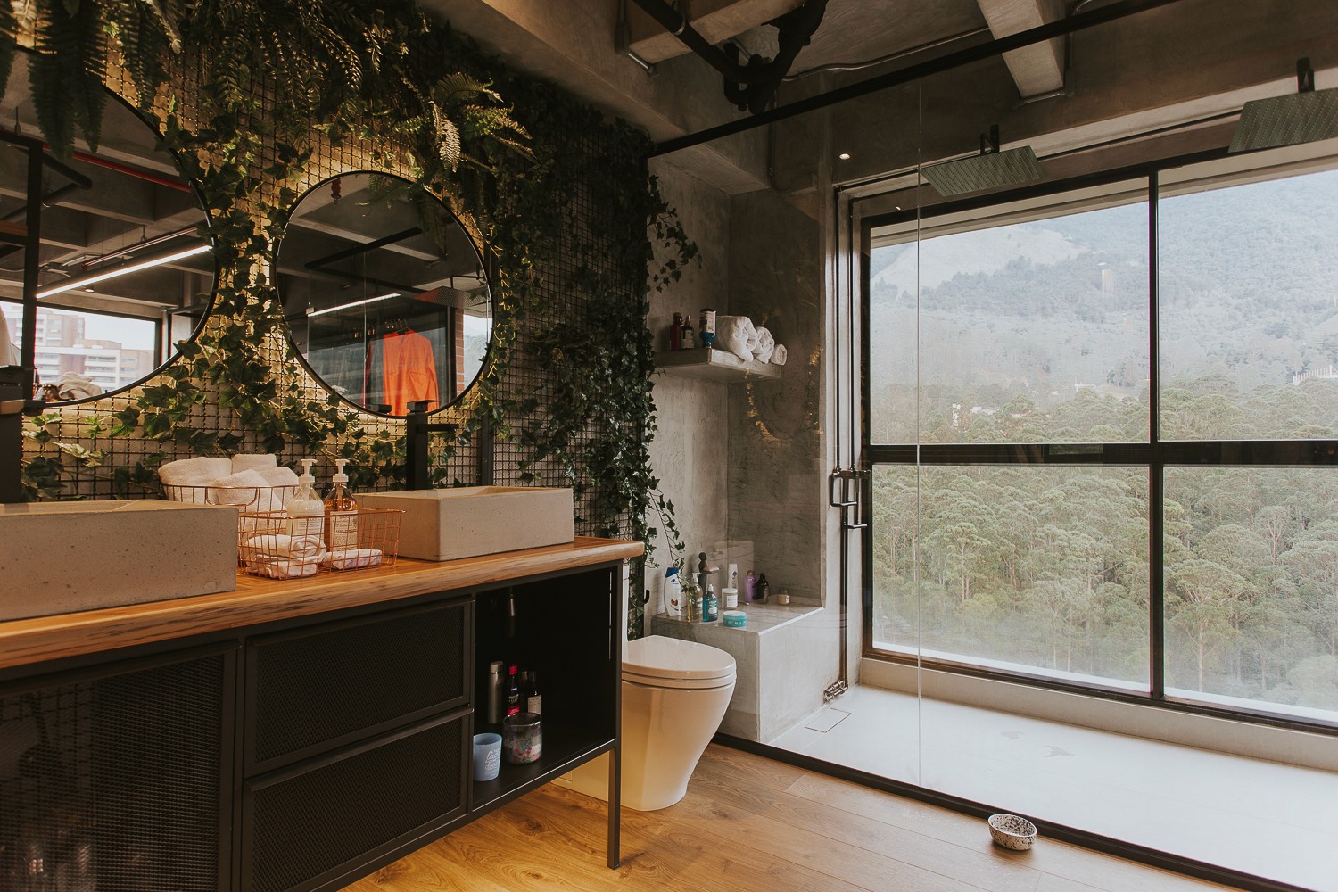 Double-height interior with flowing sculptural forms and warm raking light