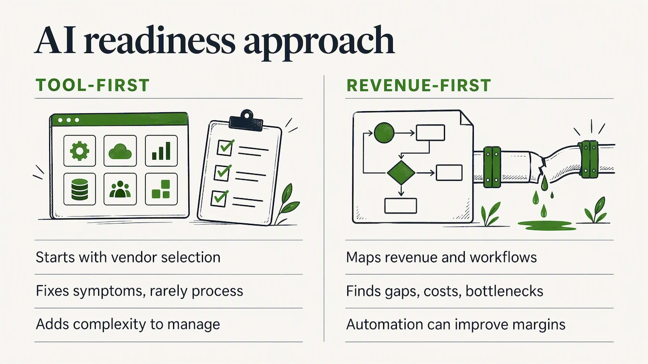 Why we start with revenue and process, not tools — overview diagram