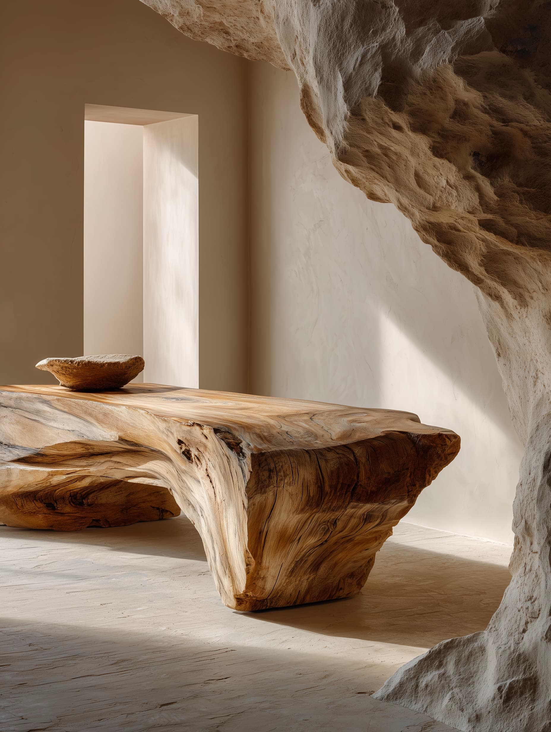 A sculptural slab table shaped by nature and refined by hand.