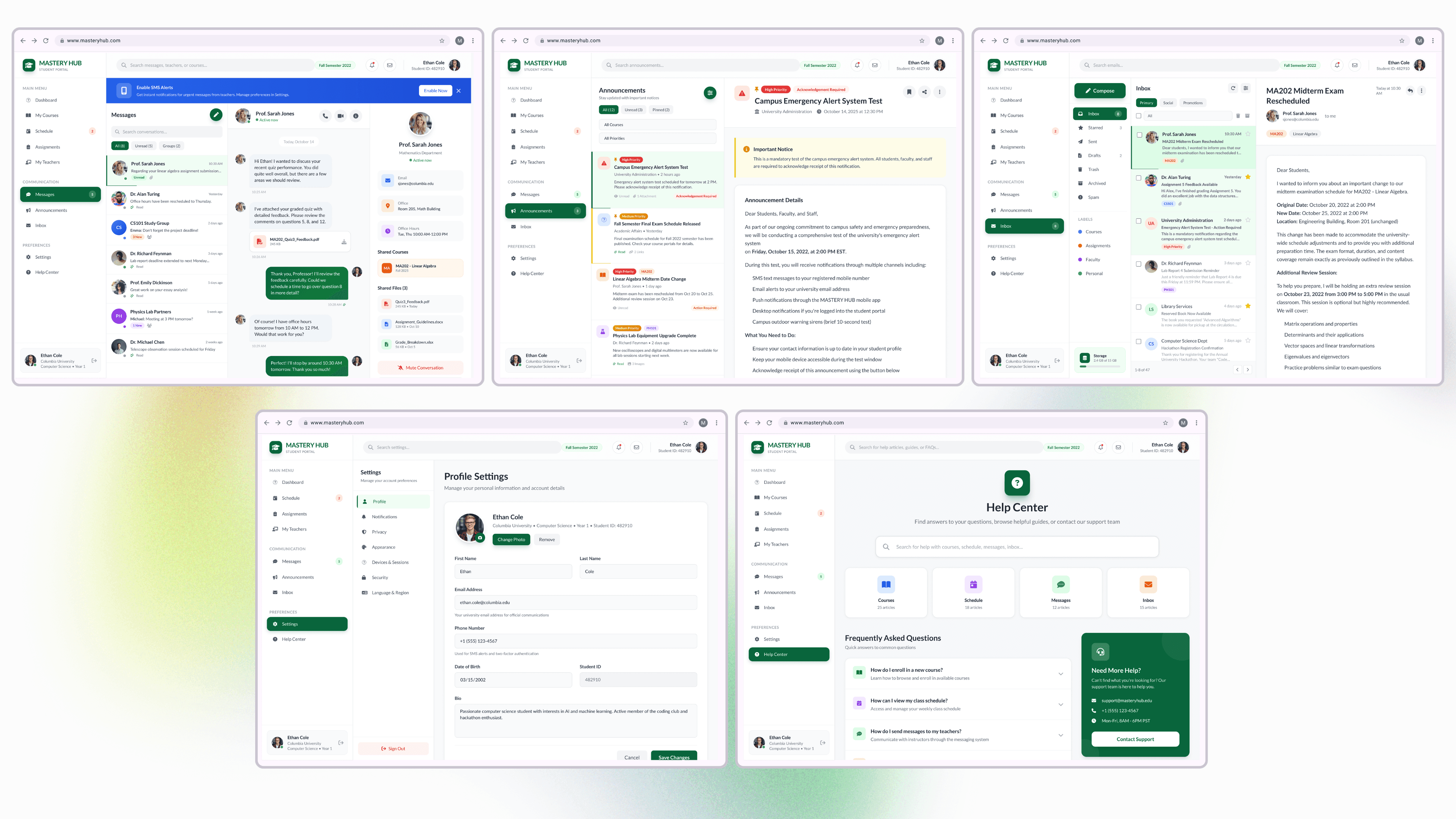 Messages, Announcements, Inbox, Settings, Help Center