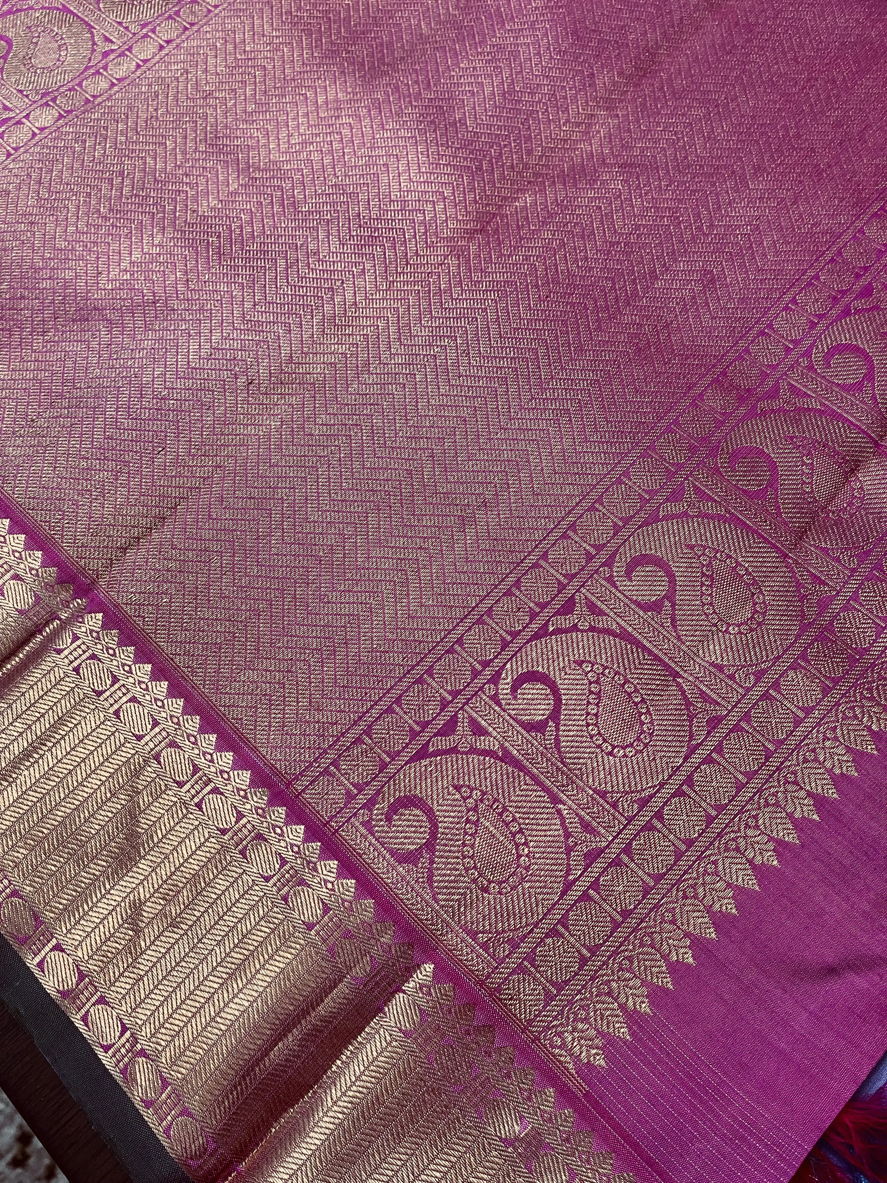 Cerulean Blue and Fuchsia Pink Kanchivaram Silk Saree