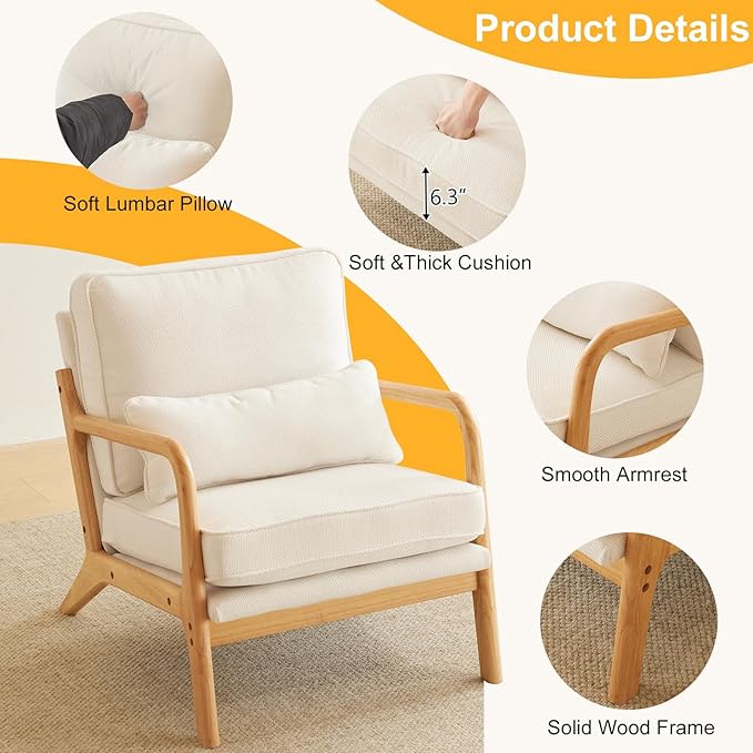 Stylish white and wood accent chair that enhances home decor with its premium build and aesthetic.