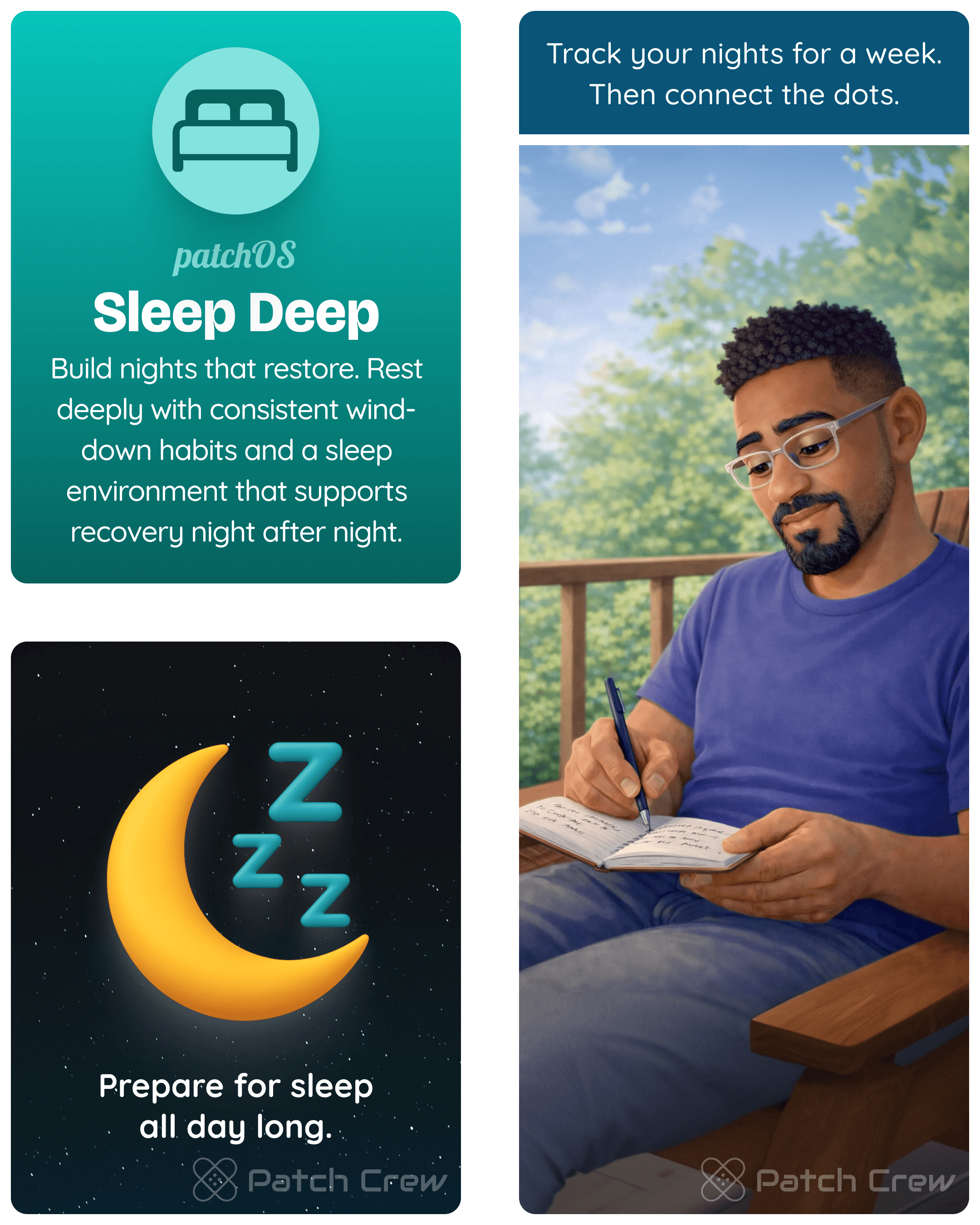 Image 6 of 6 from “Why am I so tired?”: The Sleep Deep card recommends tracking nights for a week, connecting the dots, and building consistent wind-down habits.