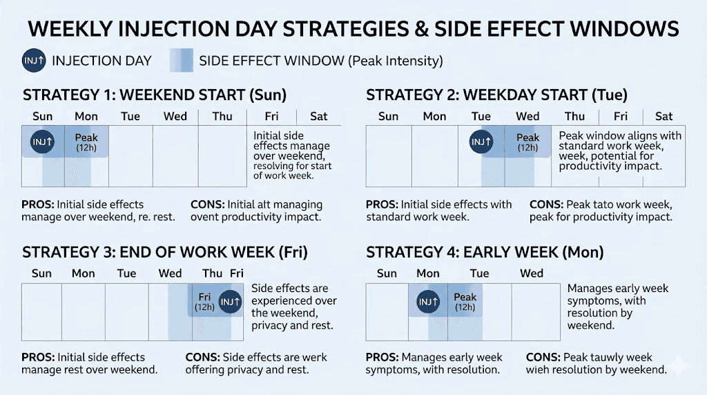 Four popular tirzepatide injection day strategies compared