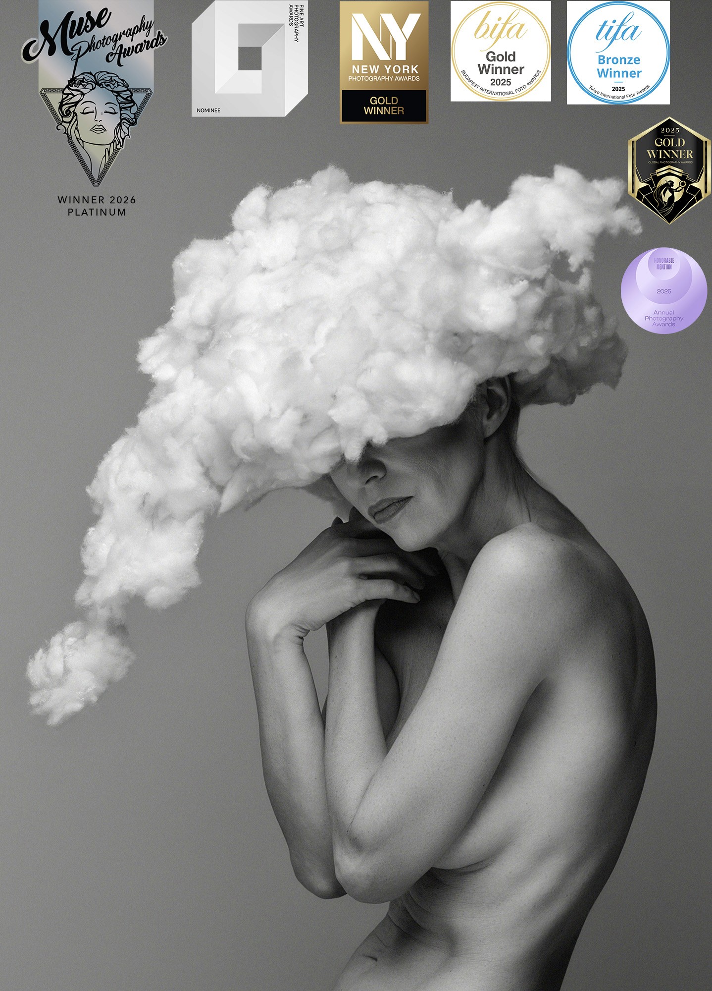 Woman with a cloud obscuring her face, studio nude - Clouded - Agnieszka Czyzkowska Photography