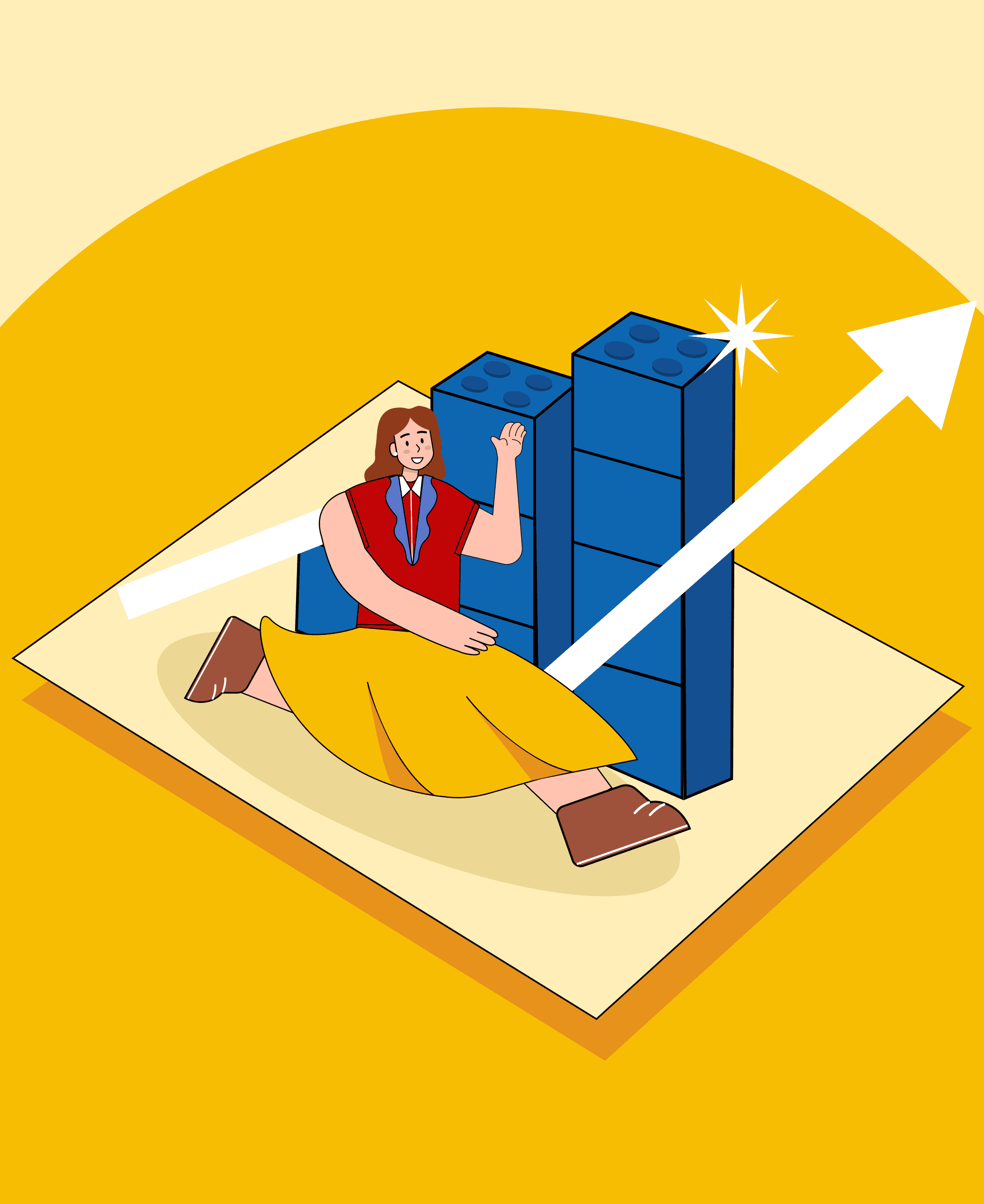 Illustration of a professional building structured blocks, representing a process driven growth approach for mid-sized company B2B marketing.