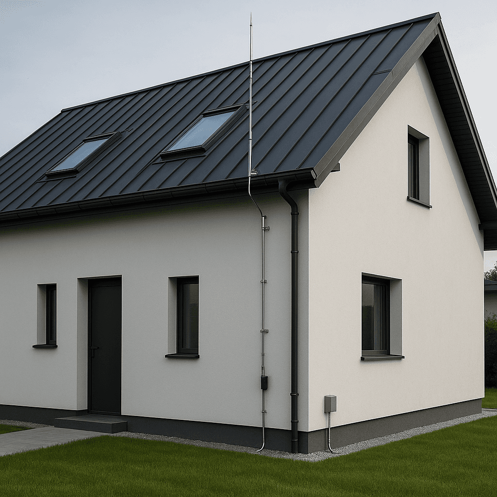 rodiný dům s nově nainstalovaným hromosvodem