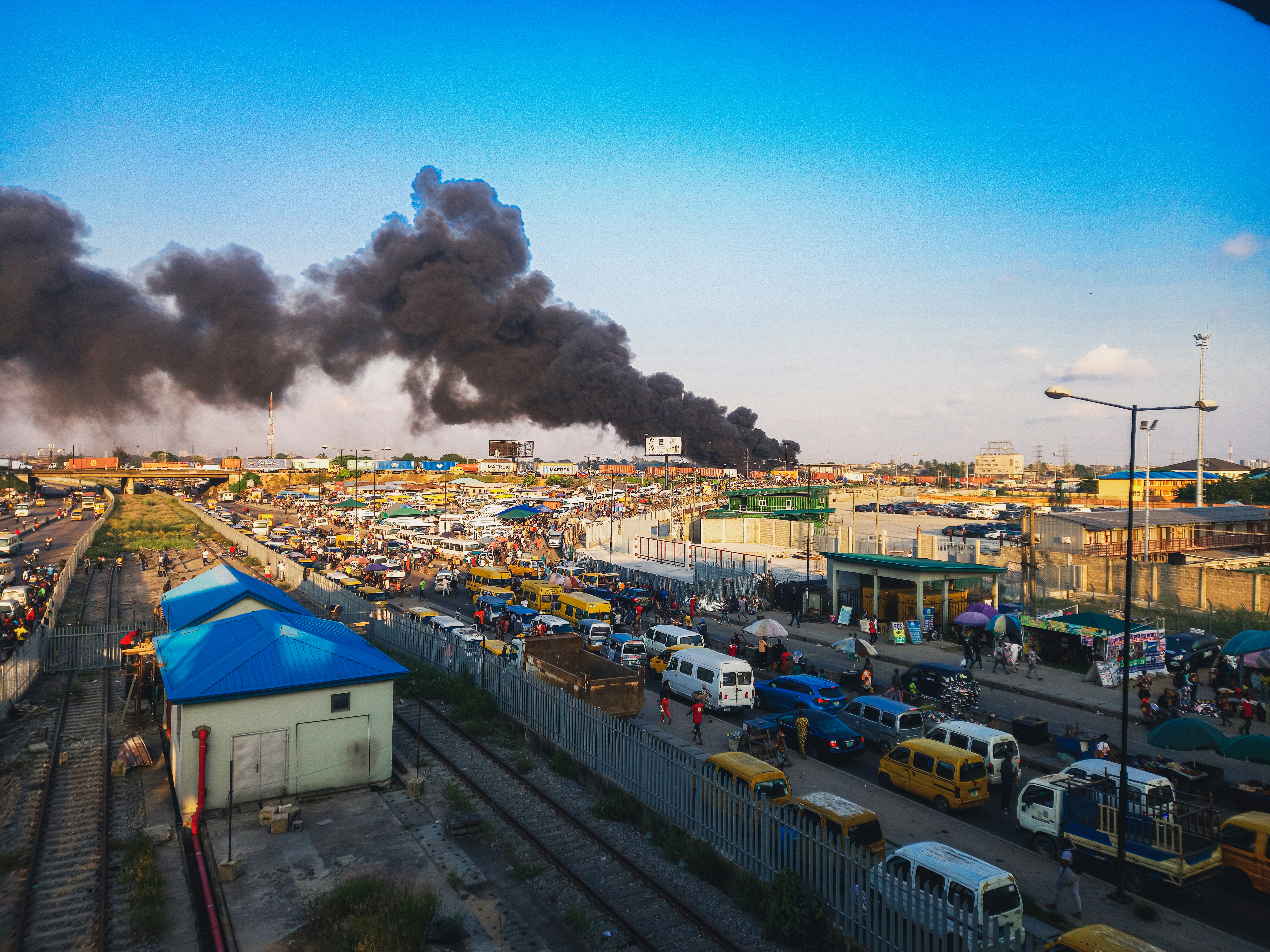 a large explosion in a city