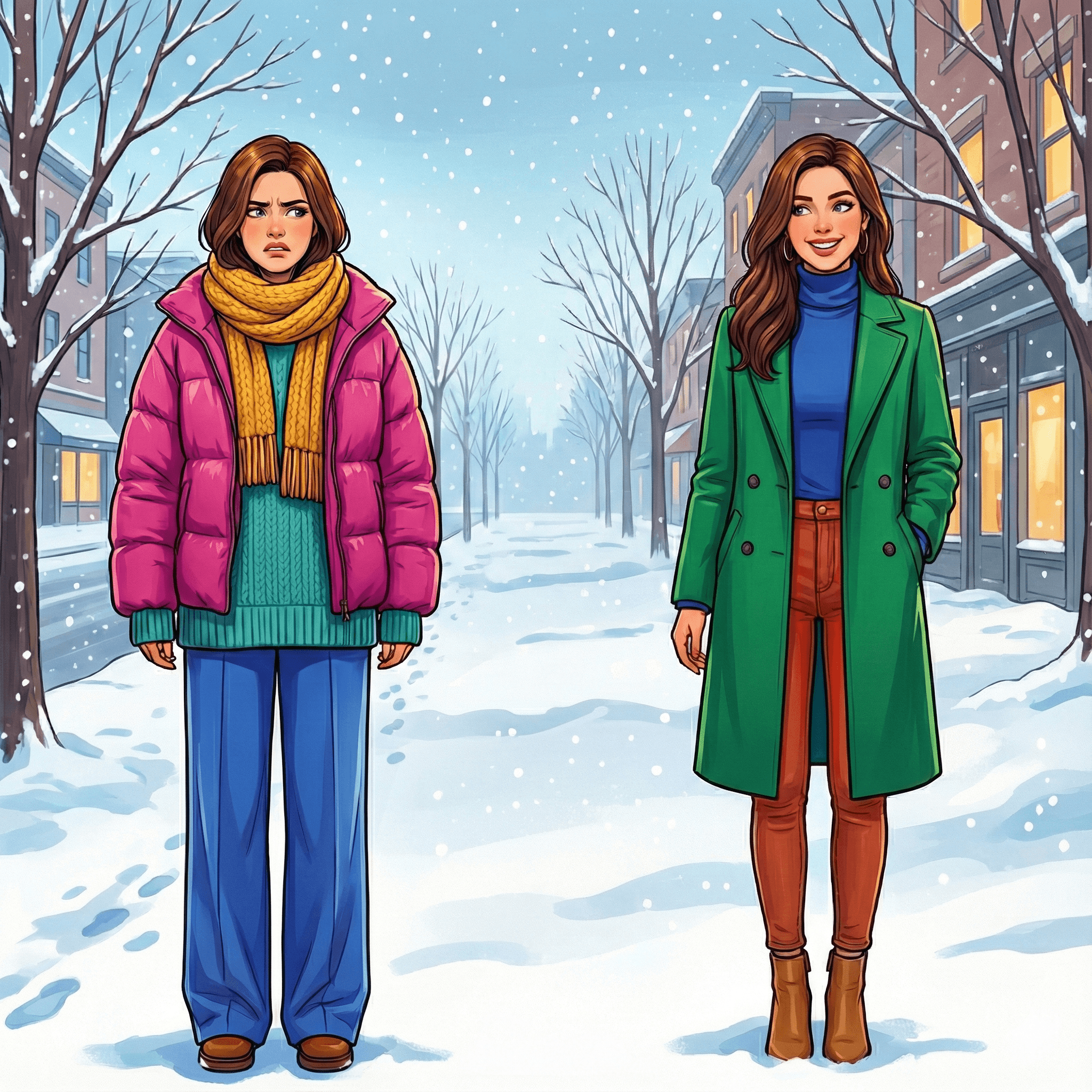 Example of smart layering with a thin inner layer, structured outerwear, and balanced proportions