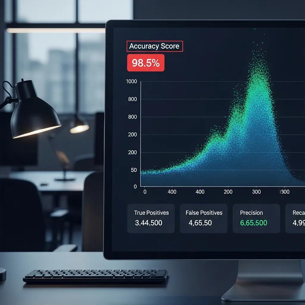Close-up of a digital screen displaying metrics related to AI content detection accuracy