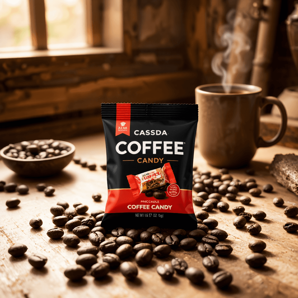 product photography of a pack of coffee candy
