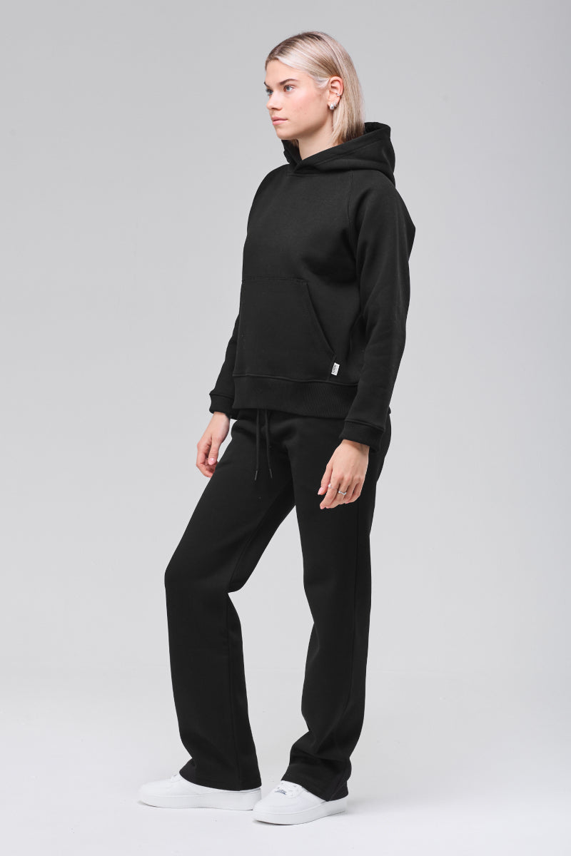 Side view, black classic hoodie