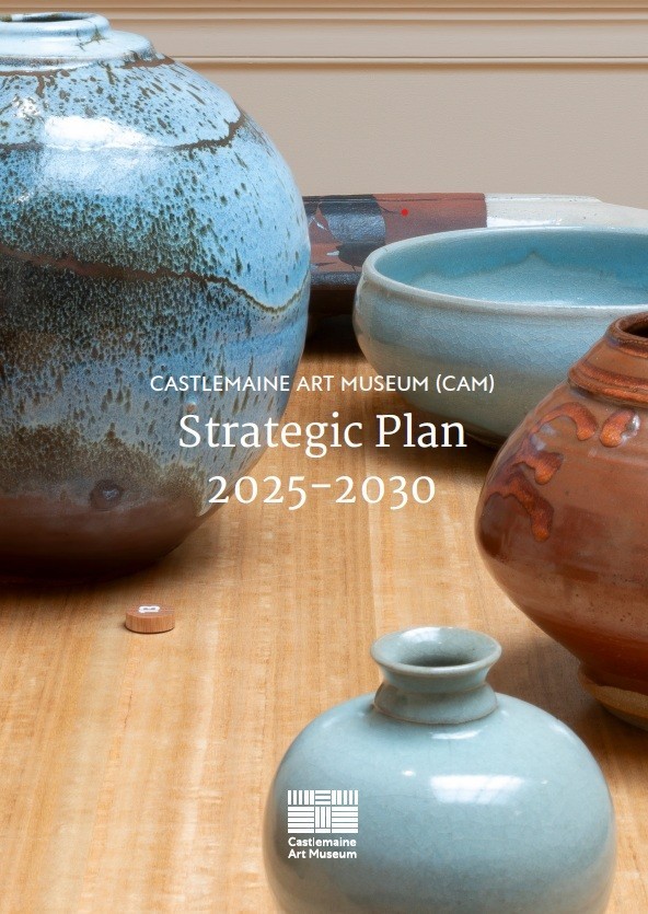 Cover of Castlemaine Art Museum’s Strategic Plan 2025–2030, outlining the museum’s vision for connecting people through art, history, place and ideas.” If the cover has a key visual (e.g. artwork or colour block), you can be a bit more specific, for example: “Cover of Castlemaine Art Museum’s Strategic Plan 2025–2030, featuring [colour/abstract artwork/photo] and the museum’s vision statement.