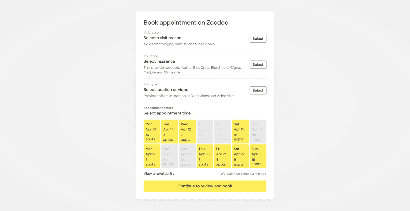 Zocdoc Booking Module