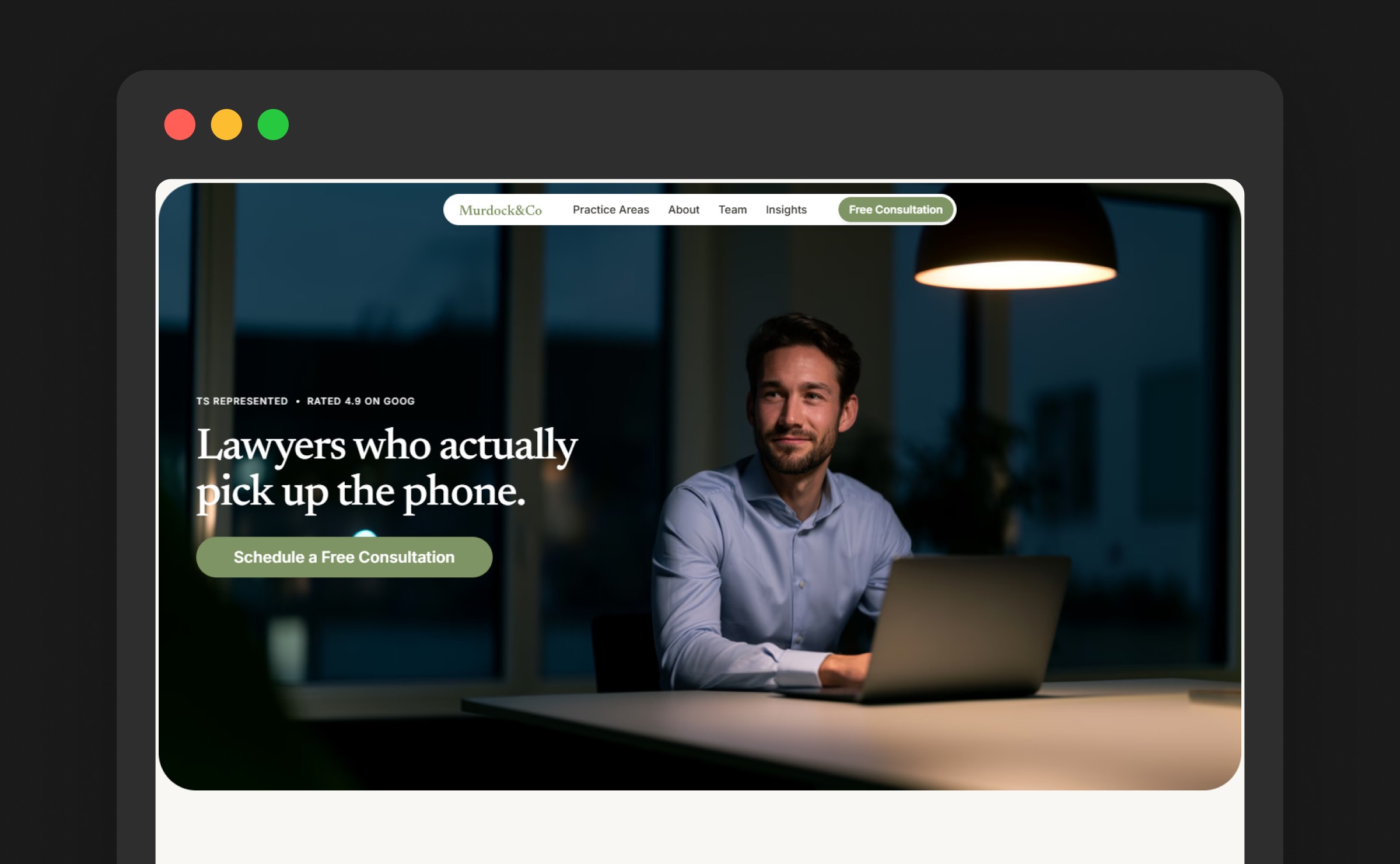 Murdock Framer lawyer website template by Roy Quilor — boutique law firm template preview