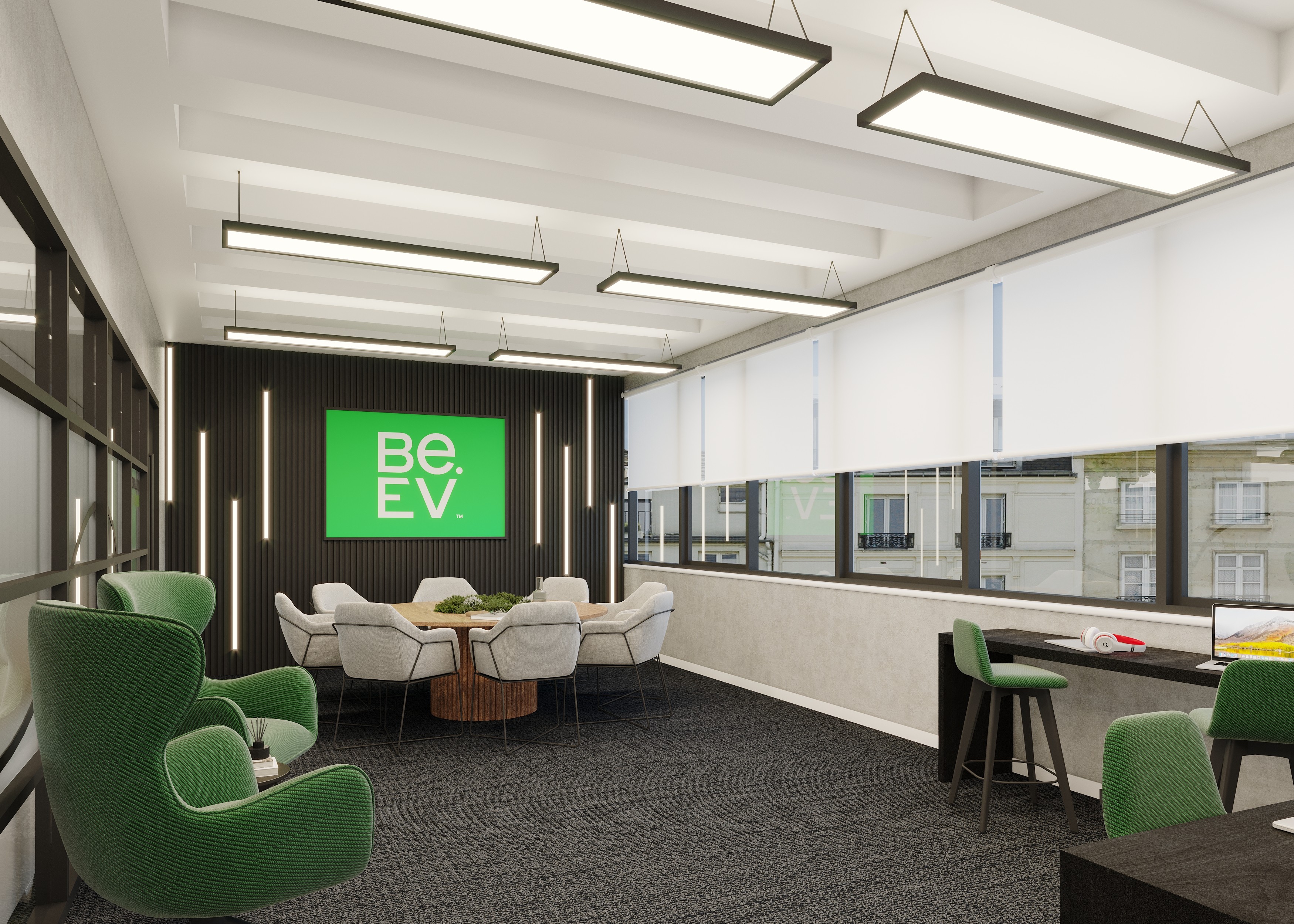 Modern office space in Manchester with bespoke branding and loose furniture