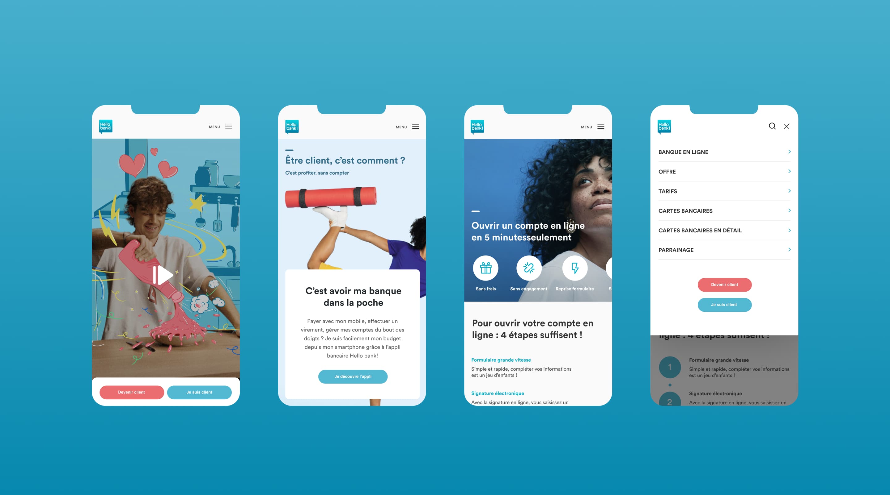 Mobile screens from the Hello bank! website