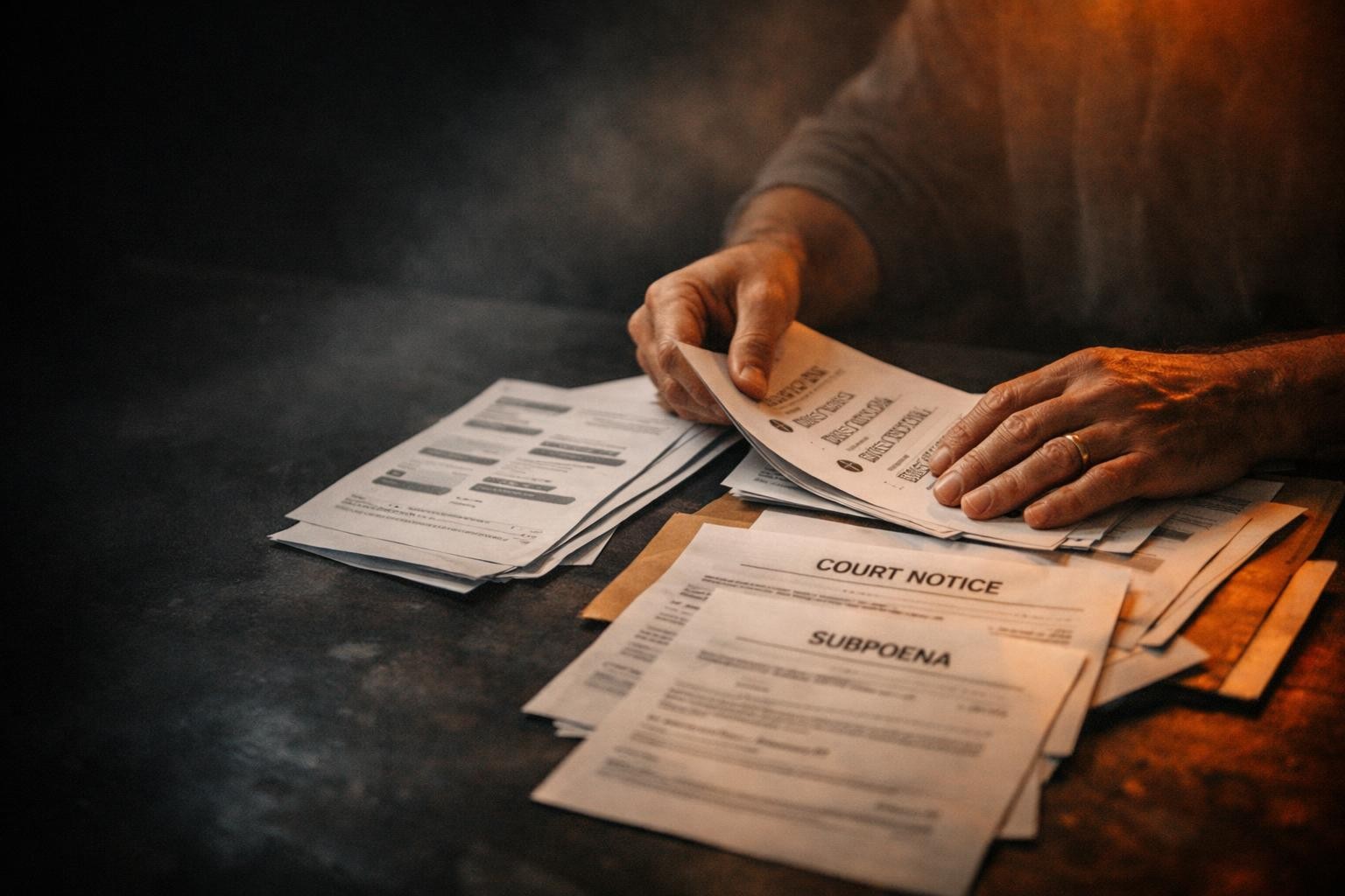 Man sorting through court papers