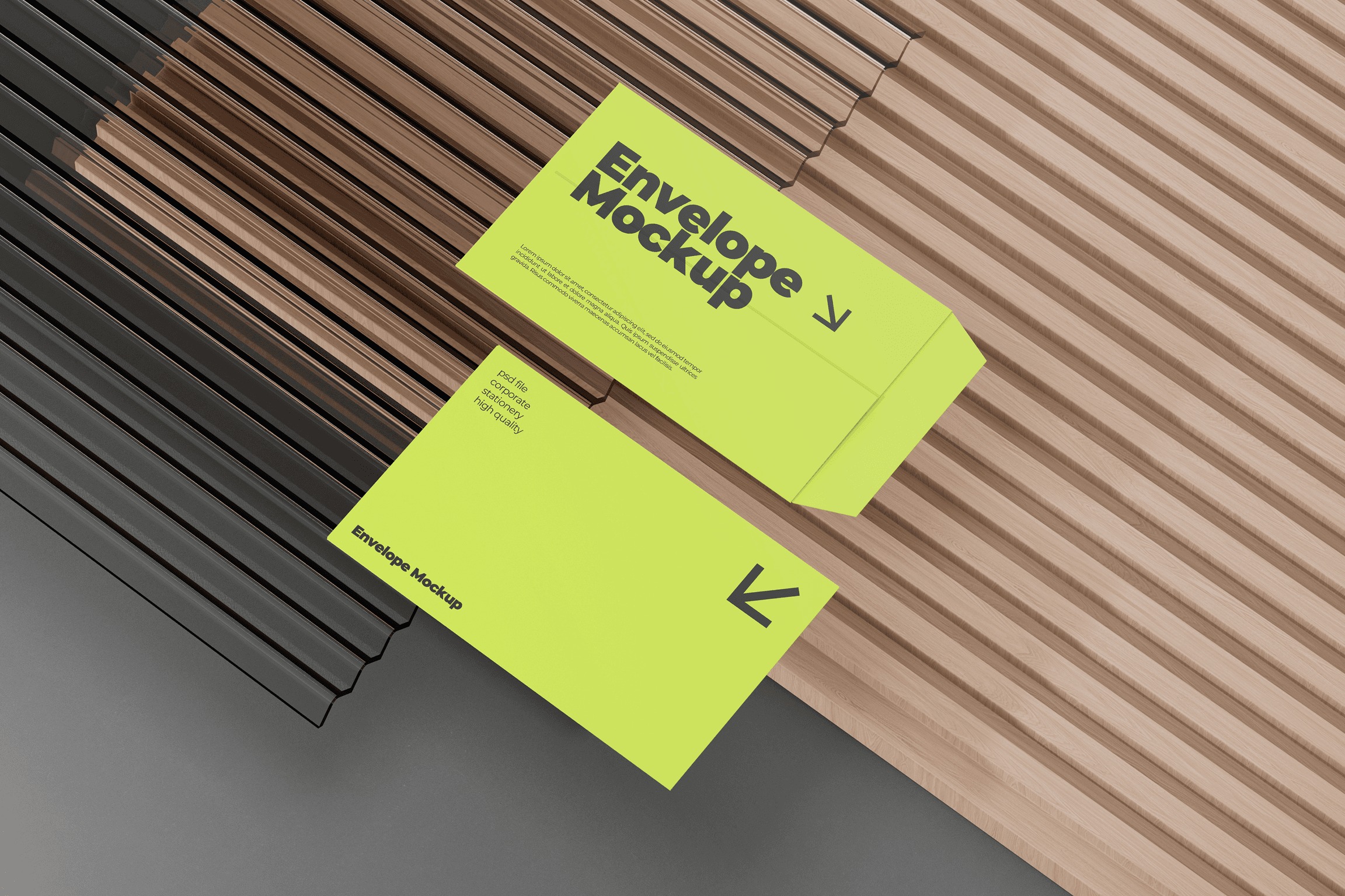 Minimalist iPhone device mockup balanced vertically on smooth wooden geometric blocks with warm, cinematic lighting against a dark brown background.