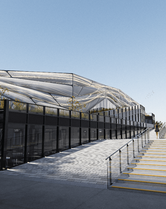 Exterior render on a sunny day.