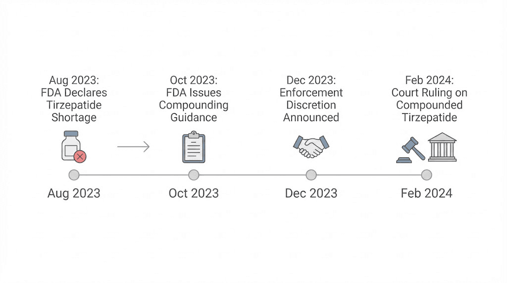 FDA regulatory timeline for compounded tirzepatide products